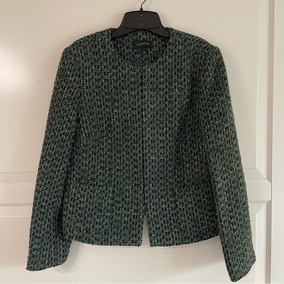 Talbots Jackets & Blazers - Talbots green tweed collarless blazer jacket 11787